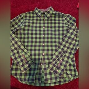 American Eagle men’s size Large green navy check print button down shirt